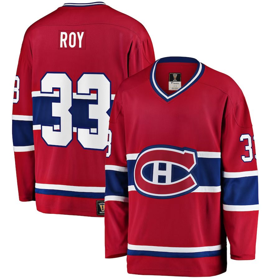 Men Montreal Canadiens 33 Patrick Roy Fanatics Branded Red Premier Breakaway Retired Player NHL Jersey